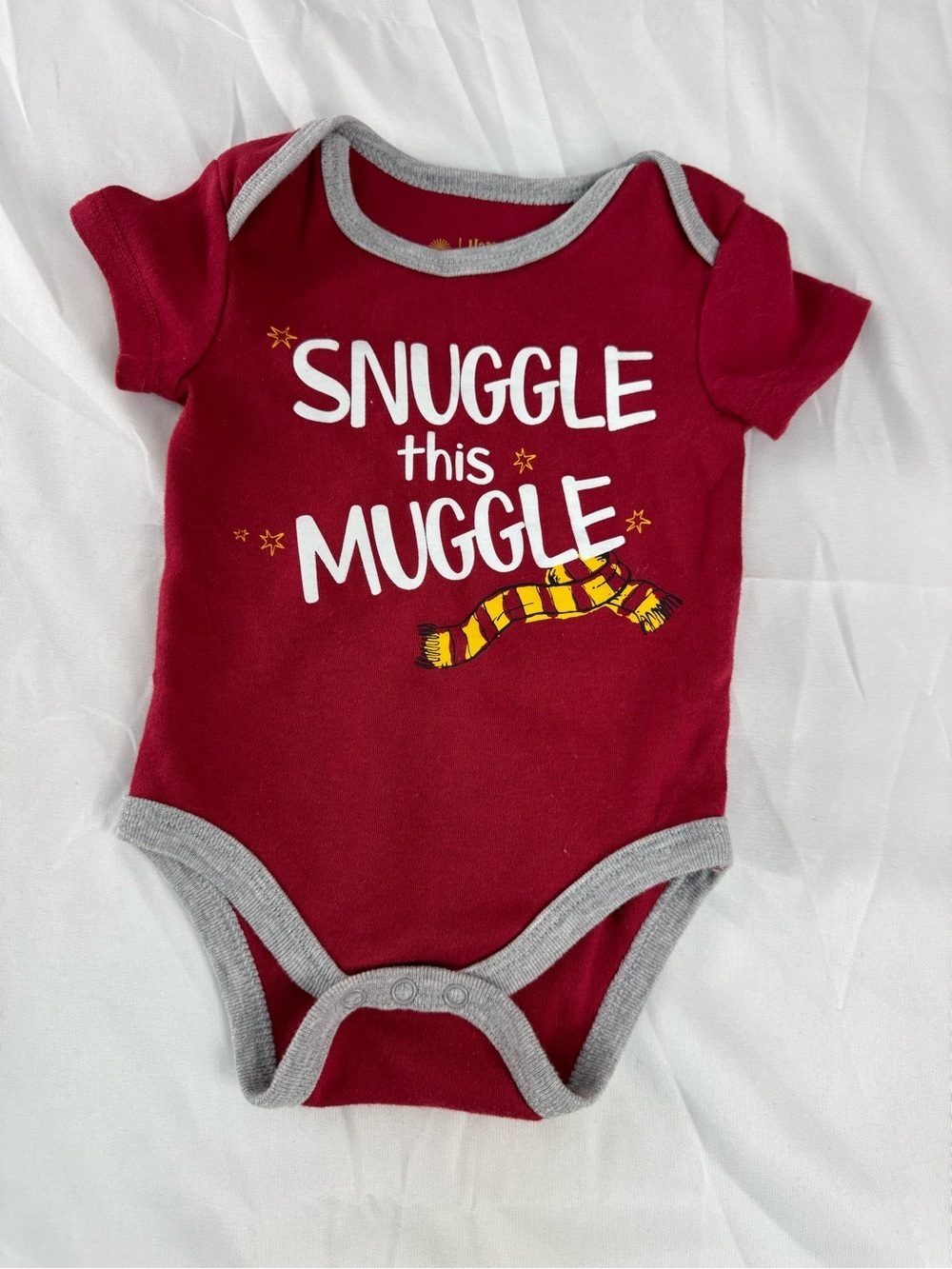 Red 'Snuggle This Muggle' Baby One-Piece Bodysuit with Gray Trim